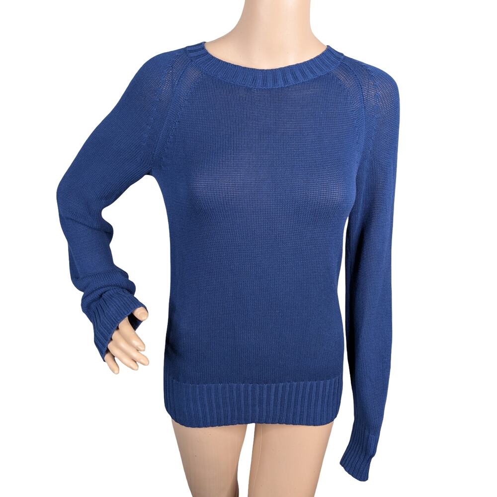 Everlane Dark Blue Cotton Viscose Raglan Crewneck Pullover Knit Sweater S